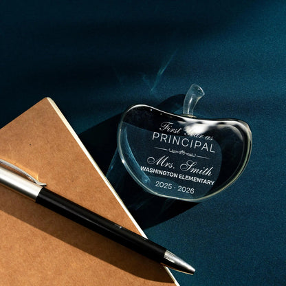 Principal appreciation day gift ideas include custom crystal paperweights with name and message  