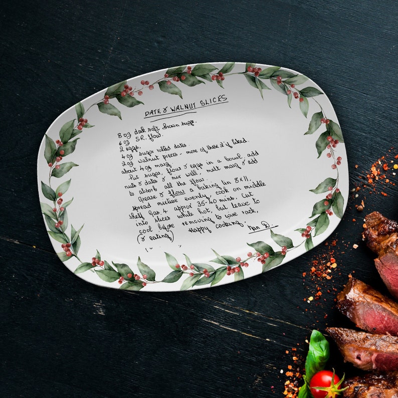 A unique handwritten recipe platter, the Personalized Recipe Platter with Handwriting is a lovely mom xmas gift and ladies xmas gift.