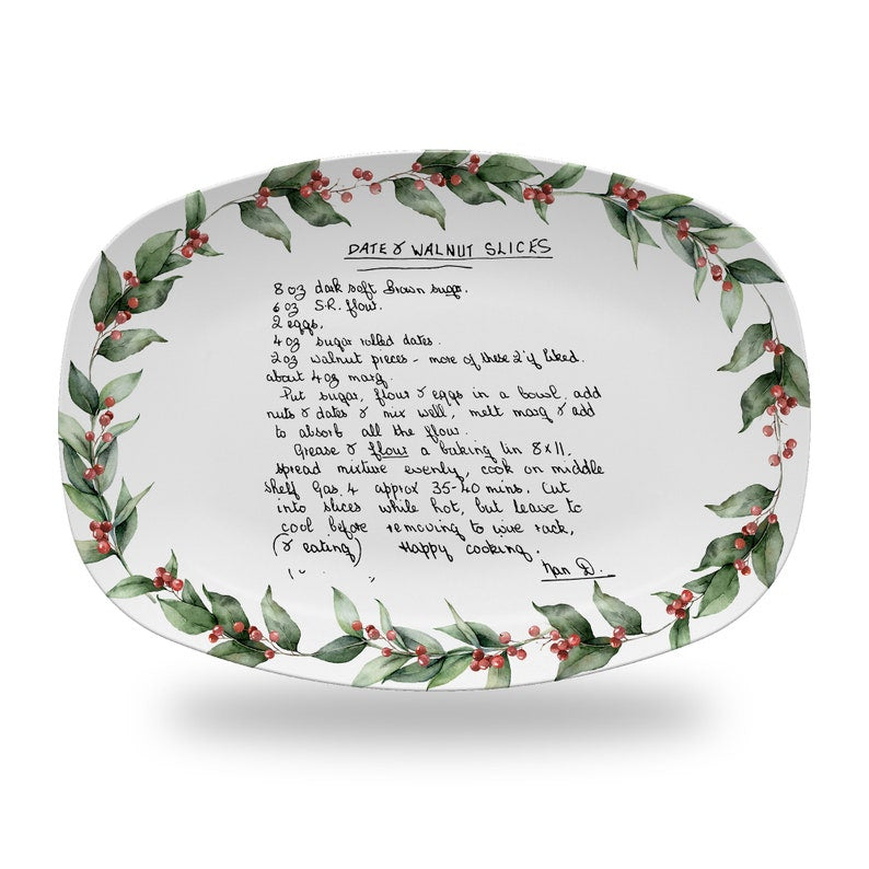 A beautiful ladies xmas gift, the Personalized Recipe Platter with Handwriting is a custom recipe platter featuring actual handwriting.