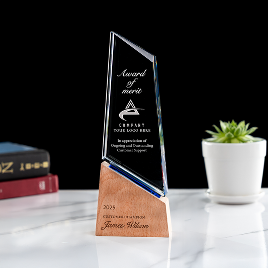 Personalized Recognition Crystal Award for Staff displayed as elegant employee appreciation gifts