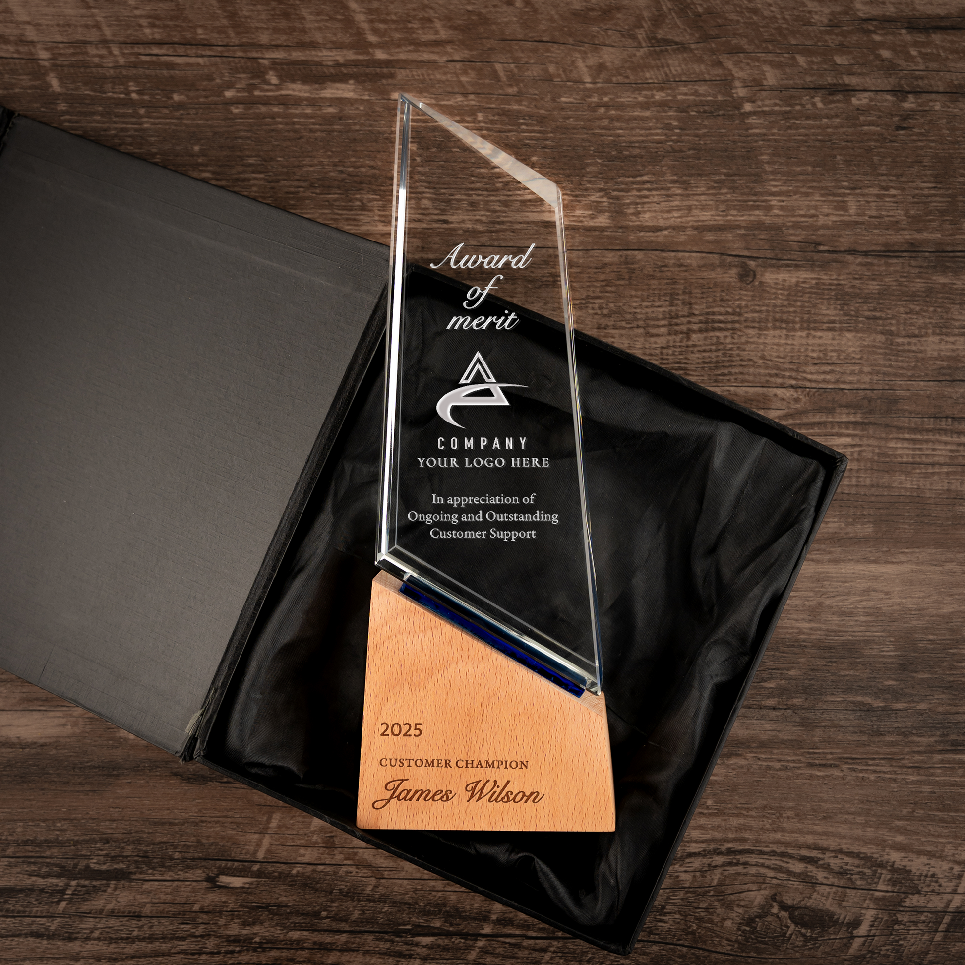 Gift ideas for coworkers with a Personalized Recognition Crystal Award for Staff in a modern design
