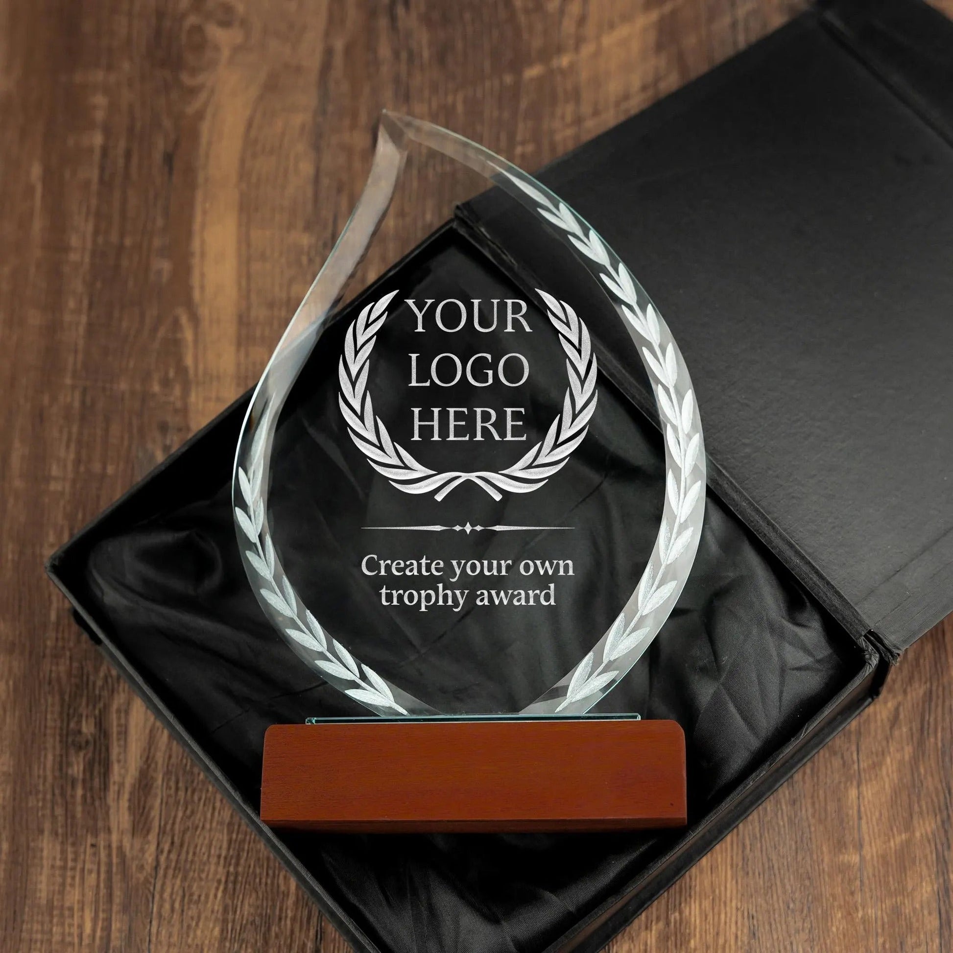 Corporate logo gifts designed as flame crystal awards for recognition ceremonies  