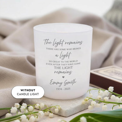This glass tealight candle holder, a Personalized Memorial Tealight Holder, is a beautiful memorial remembrance gift with scented soy tea light.