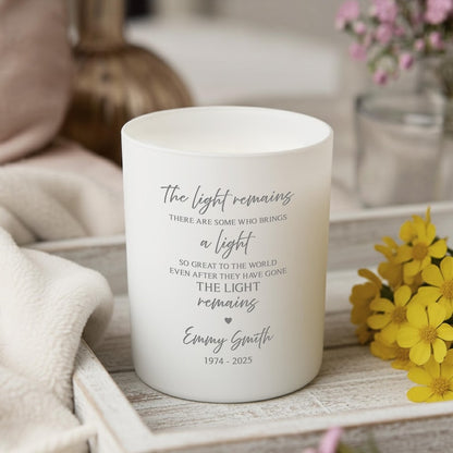 This glass tealight candle holder, a Personalized Memorial Tealight Holder, is a beautiful gift for someone who lost a loved one.