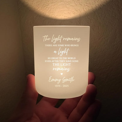 A custom funeral candle, the Personalized Memorial Tealight Holder is a cherished memorial remembrance gift and sympathy present.