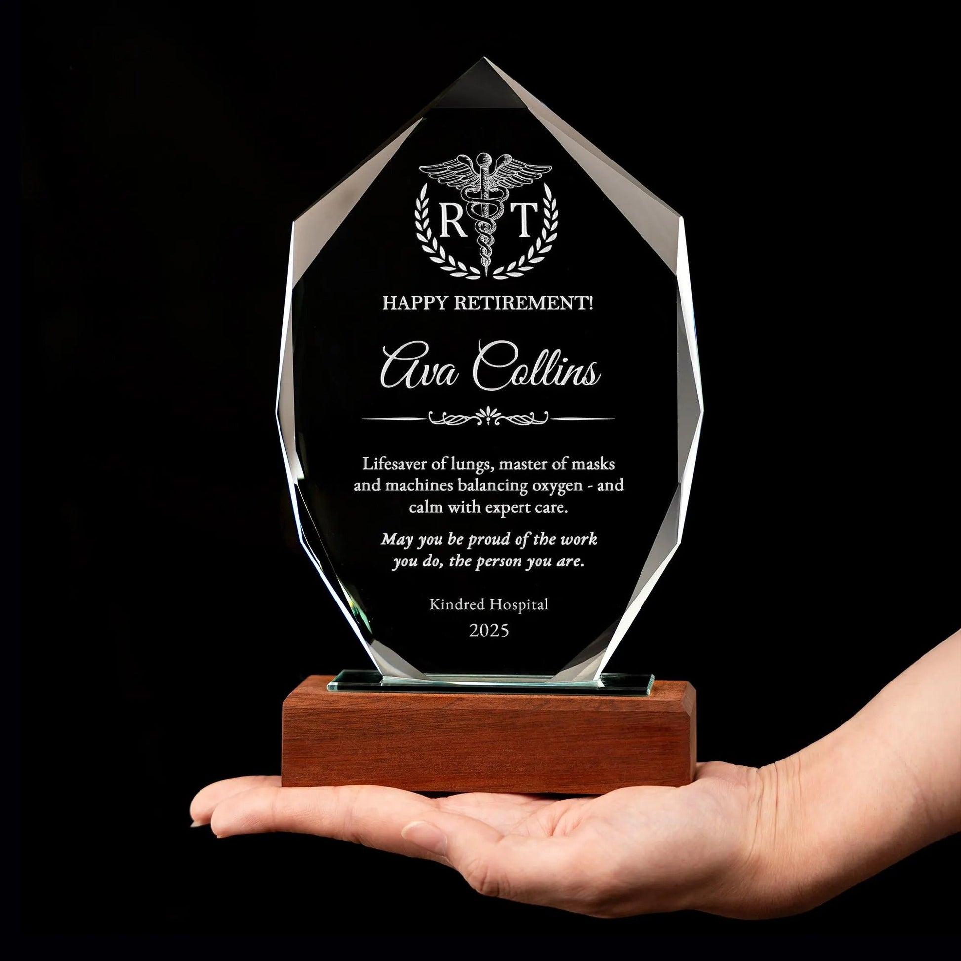 Unique Personalized Respiratory Therapist Crystal Award ideal as nurse appreciation gifts and doctor appreciation gifts  