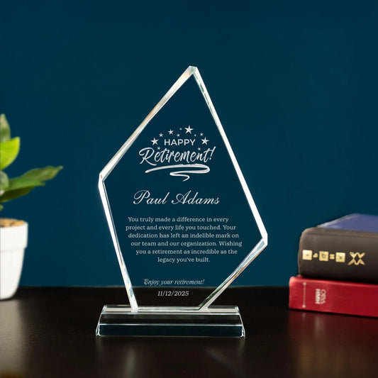 Personalized Retirement Crystal Award as elegant retirement gifts for employees and managers  