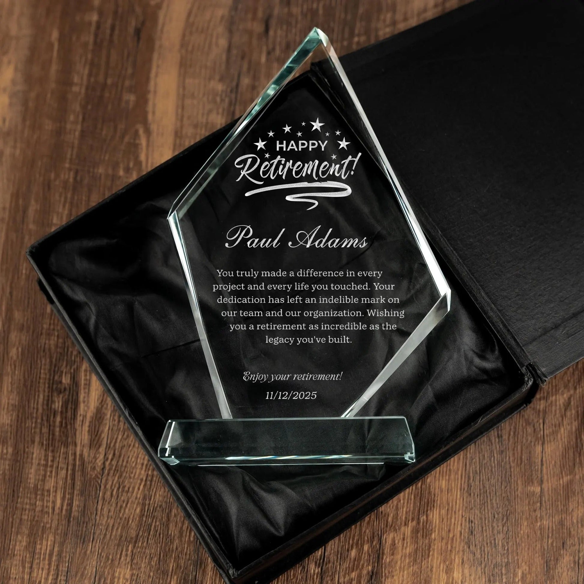 Boss appreciation day gifts made meaningful with personalized retirement crystal awards  