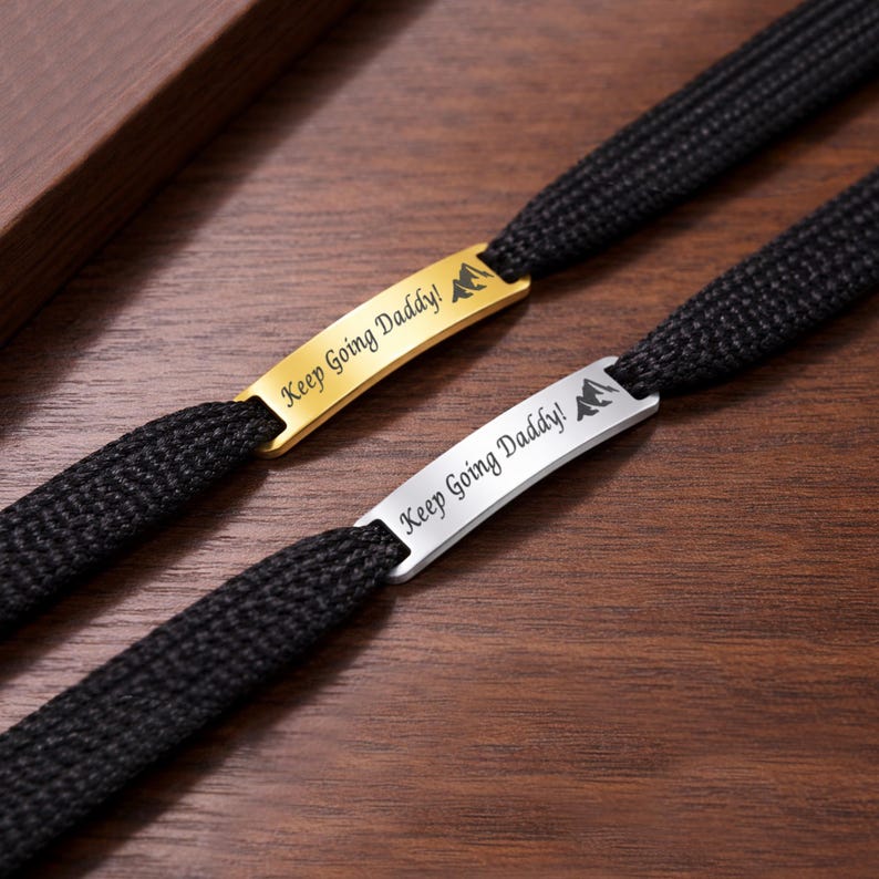 Engraved gifts for dad like these custom shoelace tags, a great runner's gift for marathon runners.