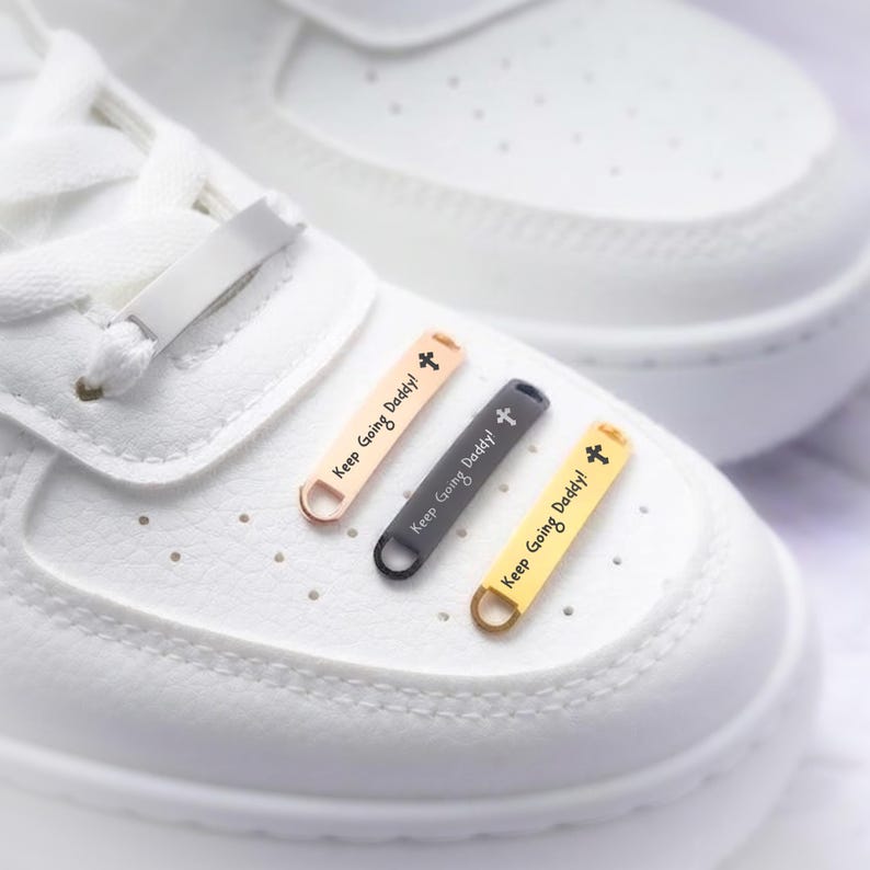 Best tags for running shoes and gifts for runner dads, a durable stainless steel shoe tag with custom engraving.