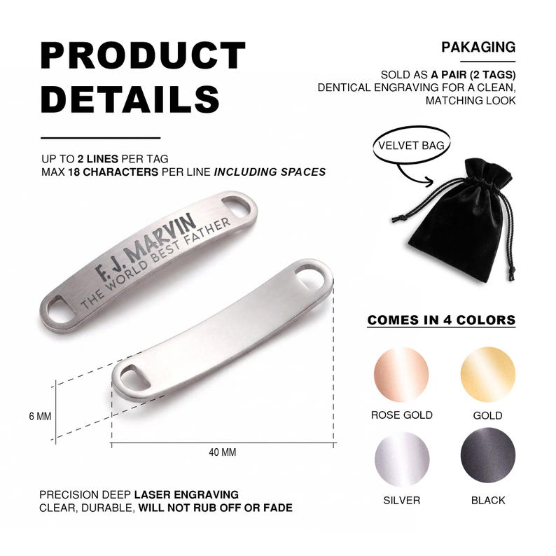Stainless steel gifts for him featuring personalized shoe tags, an ideal gift for Father's Day 2026.