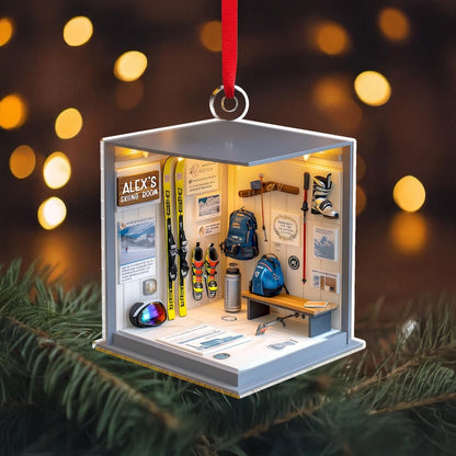 A beautiful skiing ornament, this Personalized Skiing Gear Room Acrylic Ornament is a lasting personalized Christmas ornament.