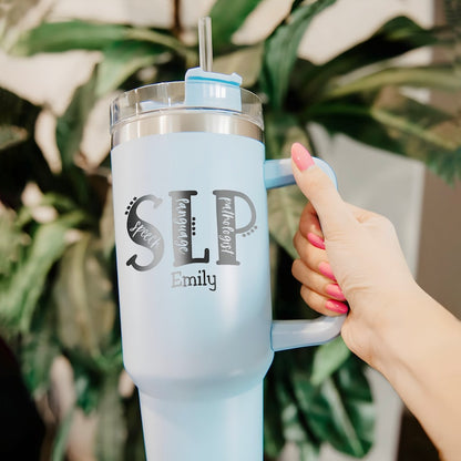 High-quality 40oz insulated tumbler for new graduates, serving as a premium personalized graduation keepsake.