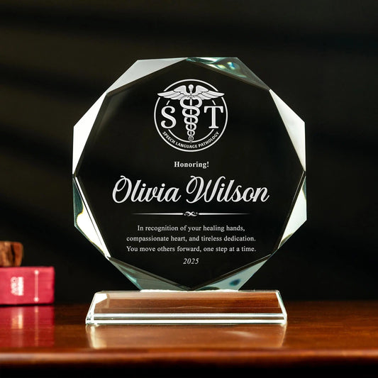 Personalized Speech Therapist Crystal Award as meaningful speech therapist gifts  