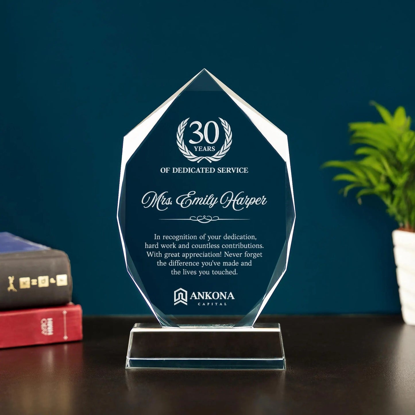 Appreciation gifts for employees made meaningful with custom engraved crystal awards  