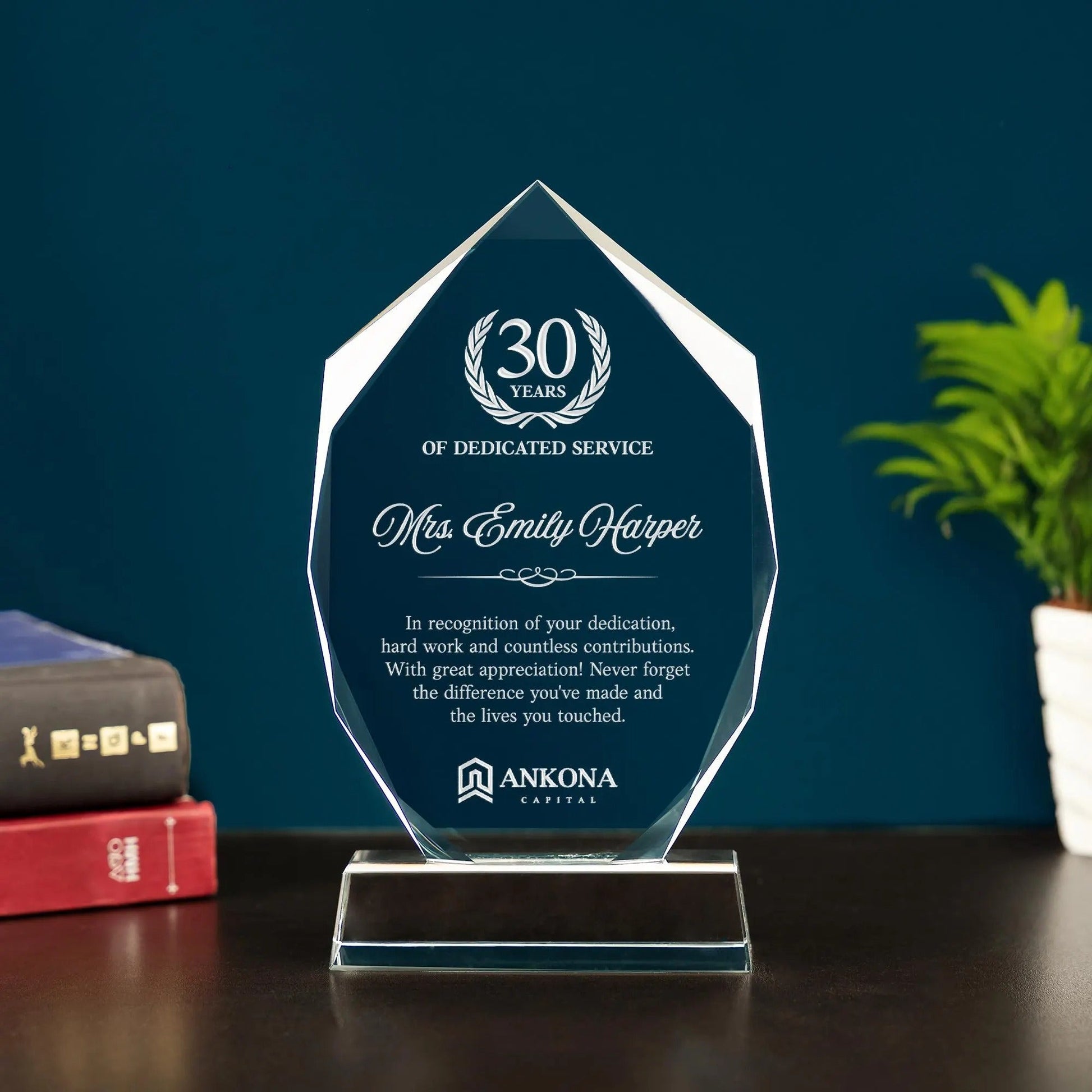 Appreciation gifts for employees made meaningful with custom engraved crystal awards  