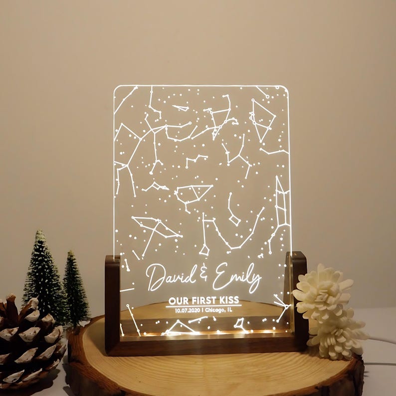 Personalized Star Map Acrylic Night Light, a unique custom couple night light and perfect Valentine's Day night light.