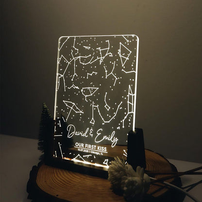 This acrylic night light, a Personalized Star Map Acrylic Night Light, is a cherished star map gift for couples.