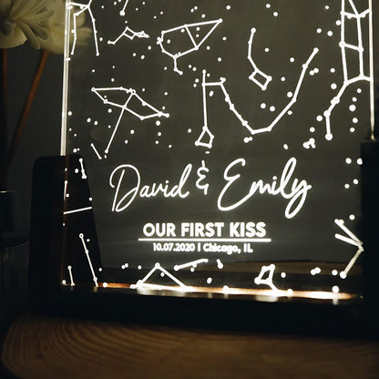 A unique custom couple night light, the Personalized Star Map Acrylic Night Light is a lovely couple Valentine's gift.