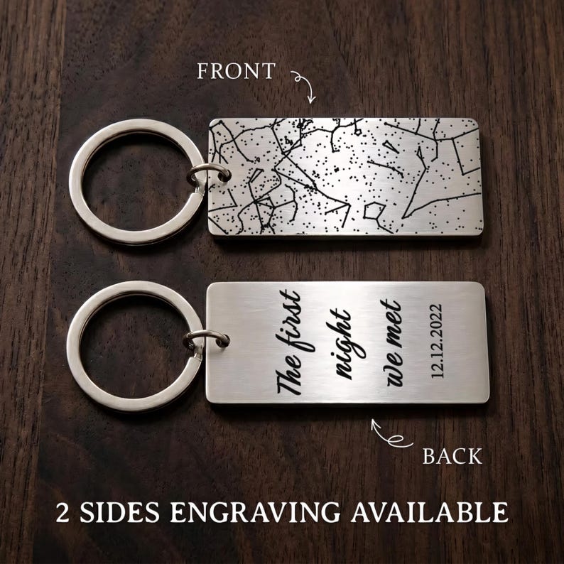 Personalized engraved keychains and star map keyring, making it one of the best Father's Day gifts for husband.