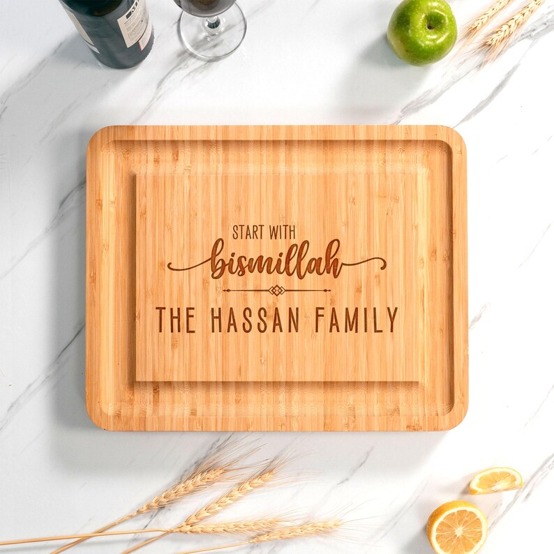 The perfect personalized charcuterie board with tools, this high-quality bamboo cheese board set is designed for hosting.