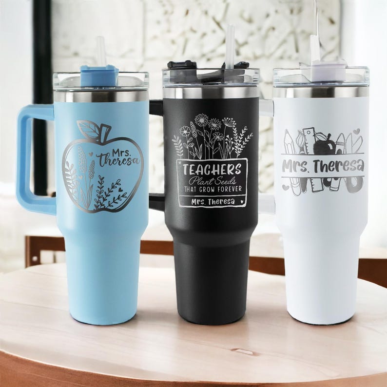 Personalized Teacher Appreciation 40oz Tumbler with Handle, a perfect and practical teacher appreciation gift.