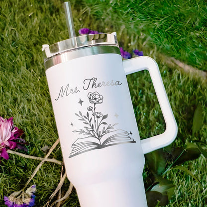 Elegant personalized insulated tumbler, serving as a thoughtful and durable teacher appreciation day gift.
