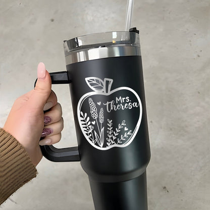 Durable engraved tumbler with handle, an excellent choice for good teacher appreciation gifts in bulk.