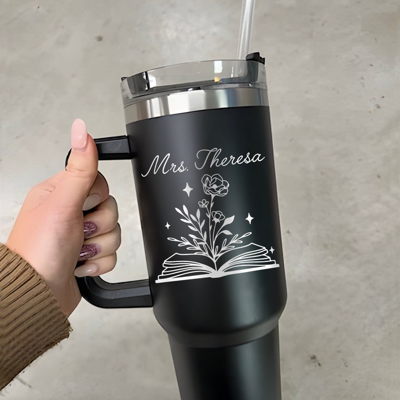 The perfect customized tumbler with straw, this 40oz vessel is a must-have for busy teachers on the go.