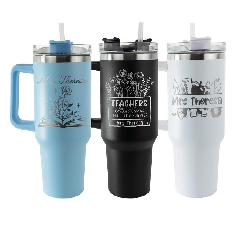 Versatile custom tumbler with handle, providing a high-quality option for best teacher appreciation gifts.