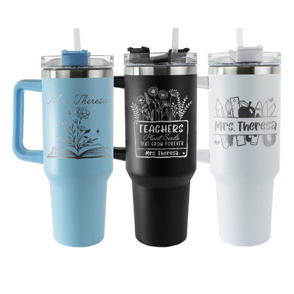 Versatile custom tumbler with handle, providing a high-quality option for best teacher appreciation gifts.