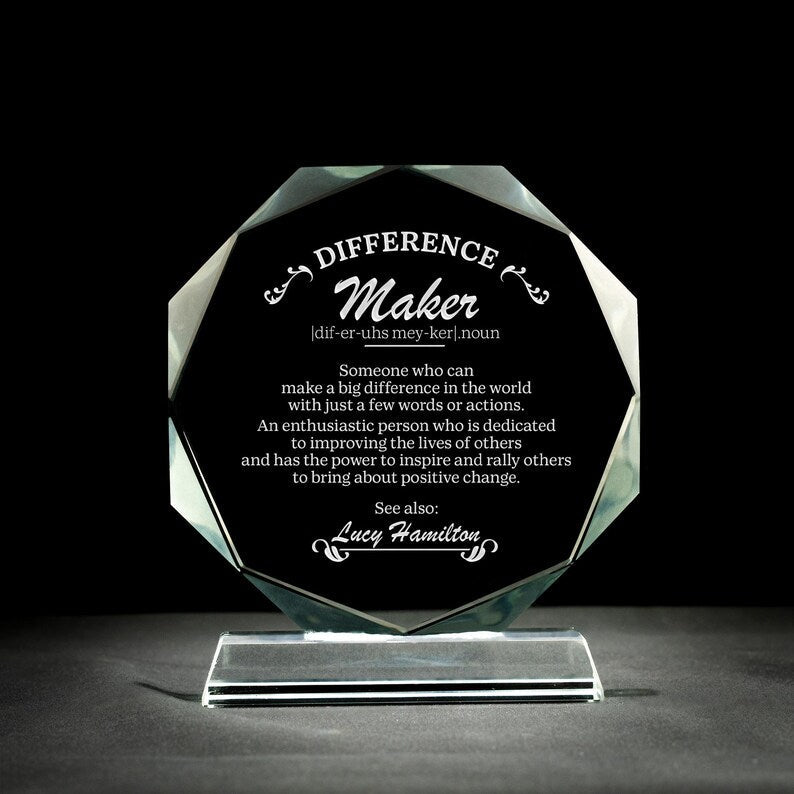 The perfect teacher thank you gift, this Personalized Crystal Award for Teacher is a unique idea for a teacher recognition award.