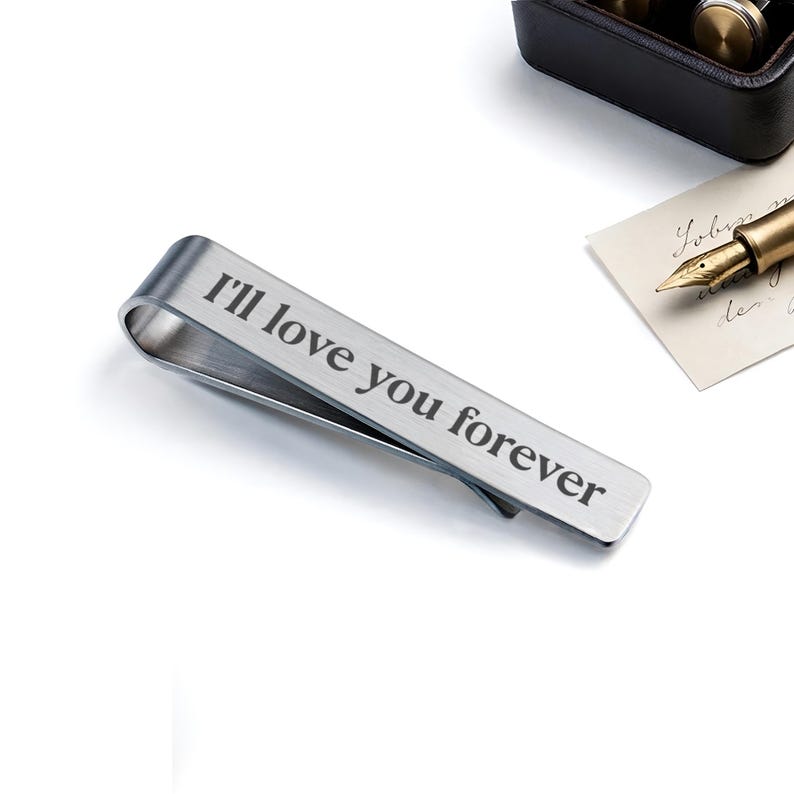 Father of the bride gifts and father of the groom gifts, a timeless engraved tie clip for the wedding day.