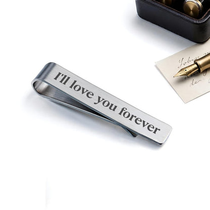 Father of the bride gifts and father of the groom gifts, a timeless engraved tie clip for the wedding day.