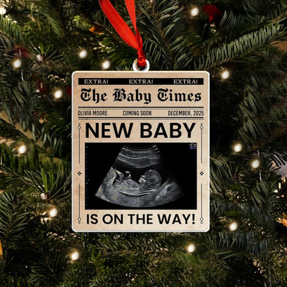 This newspaper ornament, a Personalized Ultrasound Newspaper Acrylic Ornament, is a beautiful personalized Christmas ornament for expectant parents.