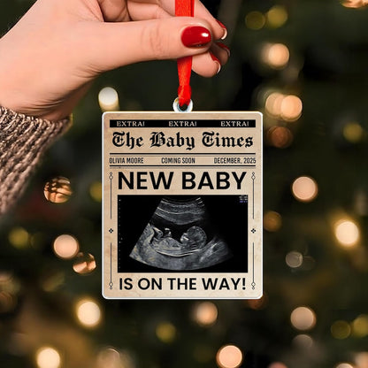 An elegant personalized Christmas ornament, the Personalized Ultrasound Newspaper Acrylic Ornament is a beautiful ultrasound ornament keepsake.