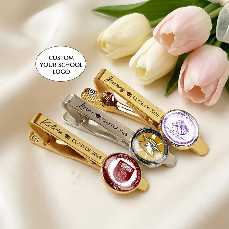 Personalized College Logo Graduation Tie Clip for Class of 2026, a high-quality and professional gift.