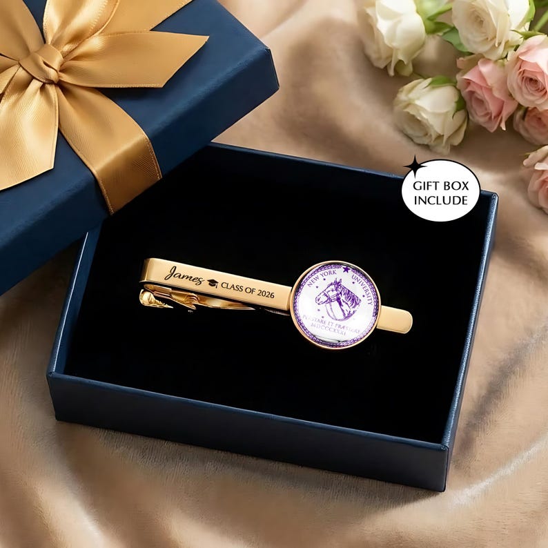 This custom tie bar features a university logo, making it a perfect graduation gift for new grads.