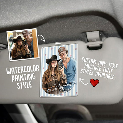 The perfect Valentine's gift for him, the Personalized Valentines Couple Photo Car Hanging Ornament is a custom car mirror charm.