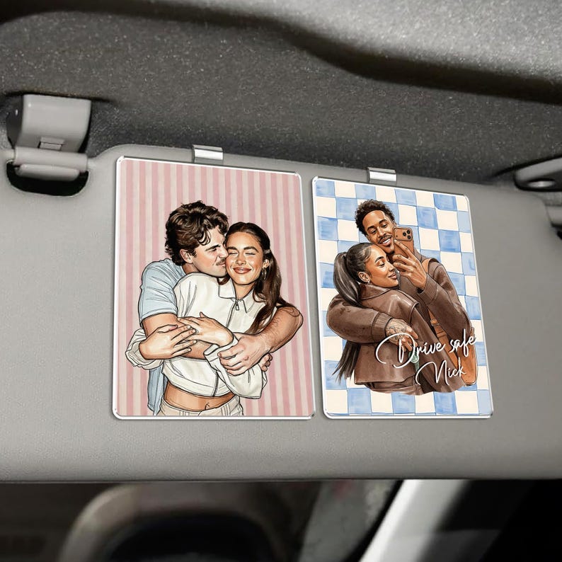 A unique car accessory gift, this Personalized Valentines Couple Photo Car Hanging Ornament serves as a lovely rear view mirror accessory.