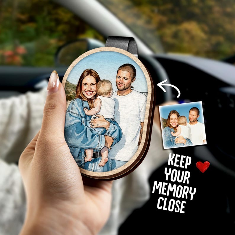 Personalized Valentines Couple Photo Wooden Visor Clip, a unique wooden valentine gift and perfect personalized car visor clip.