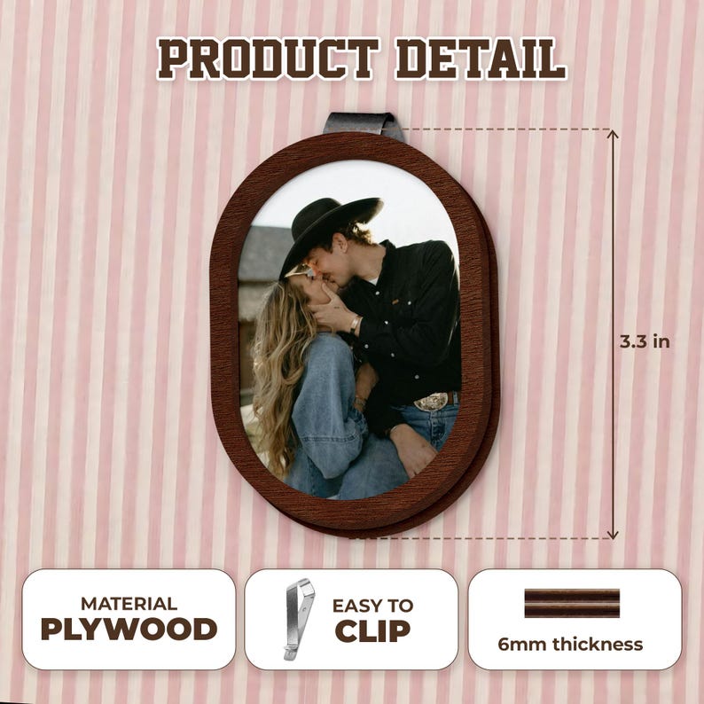 The perfect car visor photo holder, this Personalized Wooden Visor Clip is a thoughtful rear view mirror accessory.