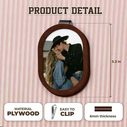 The perfect car visor photo holder, this Personalized Wooden Visor Clip is a thoughtful rear view mirror accessory.