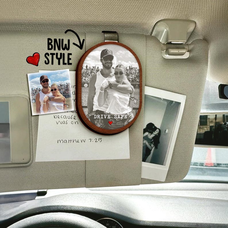 Custom car mirror charms style design, the Personalized Valentines Wooden Visor Clip is a romantic valentine's gift for him.