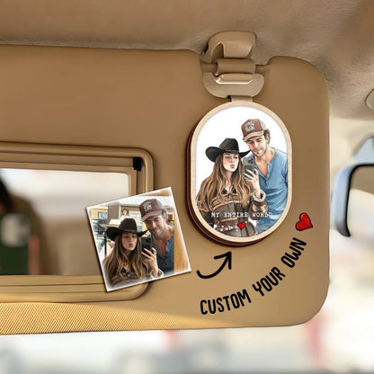 This car visor picture frame, a Personalized Valentines Couple Photo Wooden Visor Clip, serves as a beautiful car visor photo clip.