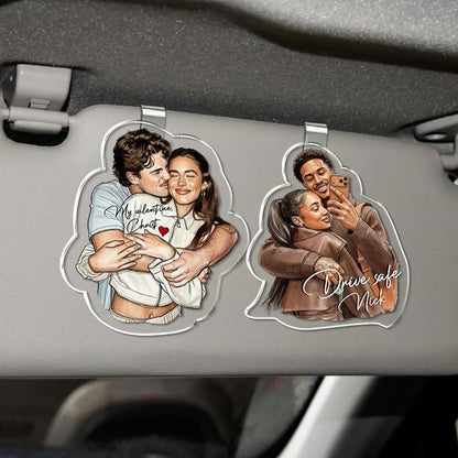 The perfect Valentine's gifts for him, the Personalized Watercolor Couple Photo Car Hanging Ornament is a custom car mirror charm.
