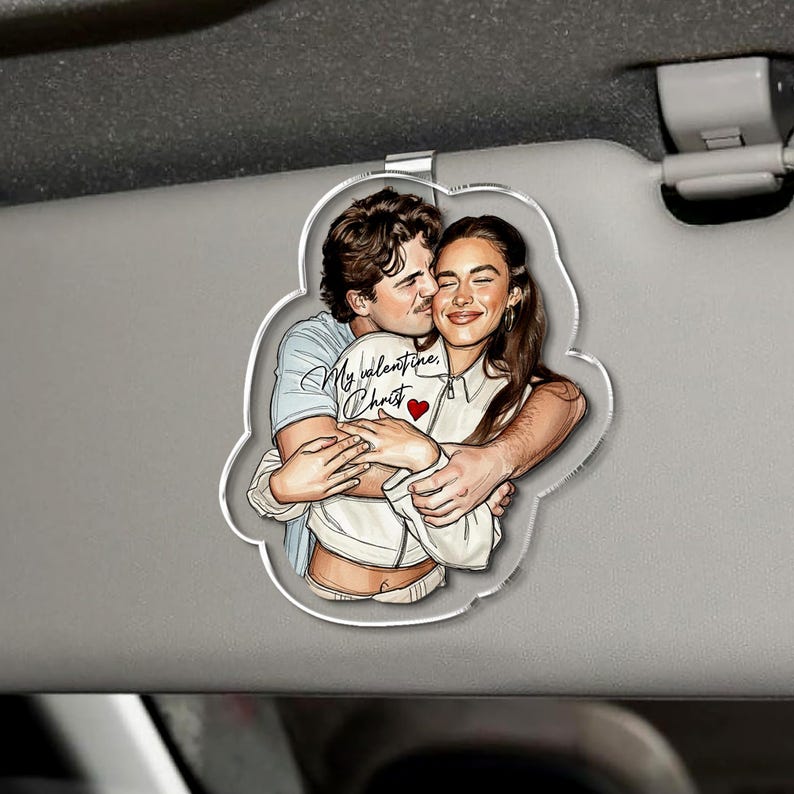 A unique car accessory gift, this Personalized Watercolor Couple Photo Car Hanging Ornament serves as a lovely rear view mirror accessory.