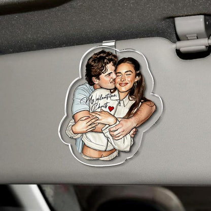 A unique car accessory gift, this Personalized Watercolor Couple Photo Car Hanging Ornament serves as a lovely rear view mirror accessory.