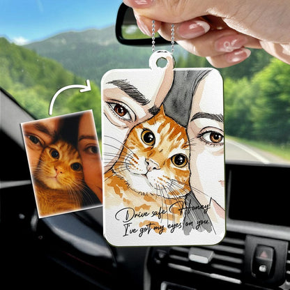 An elegant custom watercolor portrait, the Personalized Watercolor Couple Photo Car Hanging Ornament is a unique car hanging ornament.