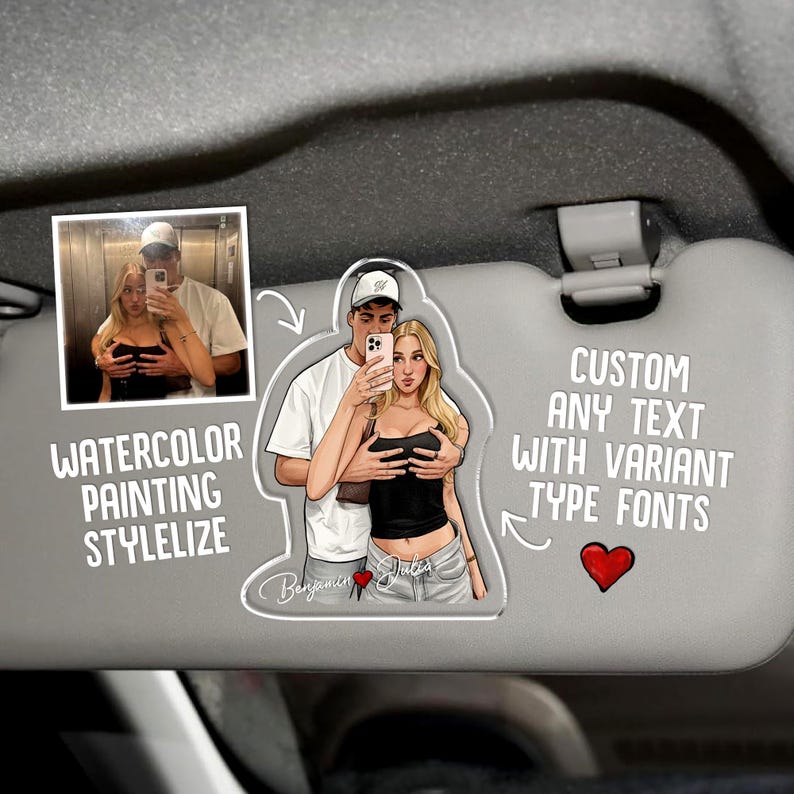 A beautiful rear view mirror decor piece, this Personalized Watercolor Car Hanging Ornament is a unique personalized car accessory.